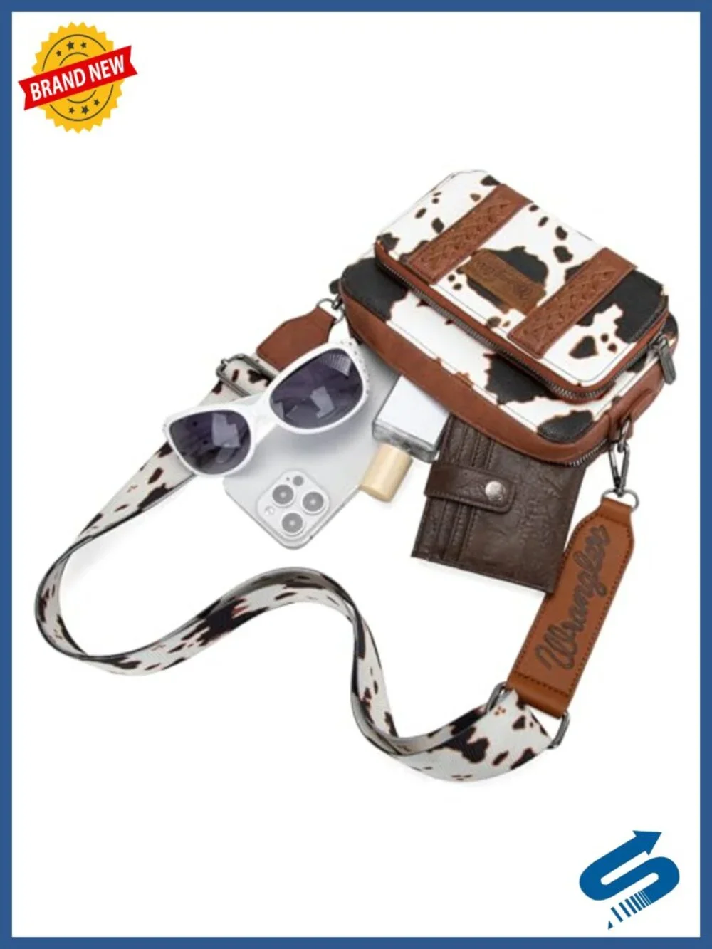 Women's Cow Print Crossbody Bag with Guitar Strap - Faux Leather